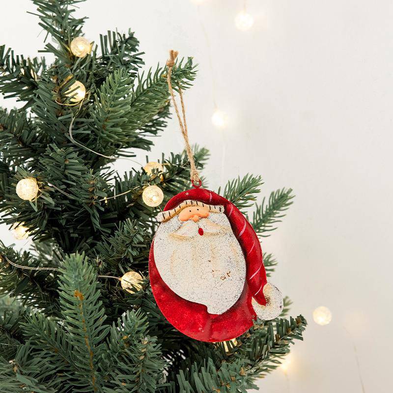 跨境圣诞复古铁皮圣诞老人雪人圣诞树小挂件圣诞节装饰挂饰