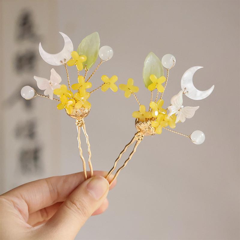 古风桂花发冠汉服发簪唐风头冠仙气顶簪钗子中国风发饰新中式配饰