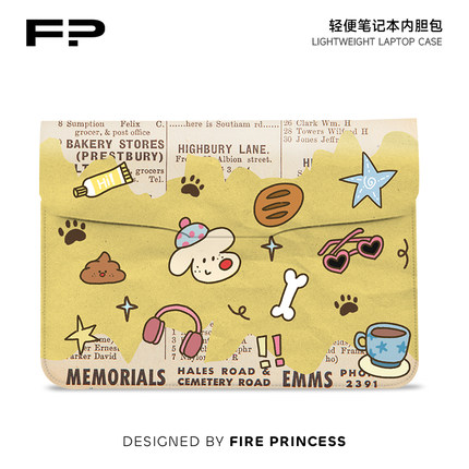 FIREPRINCESS音乐小狗平板翻盖内胆包适用联想小新air14电脑包macbook15.6寸华为matebook13.3轻薄设计女生16