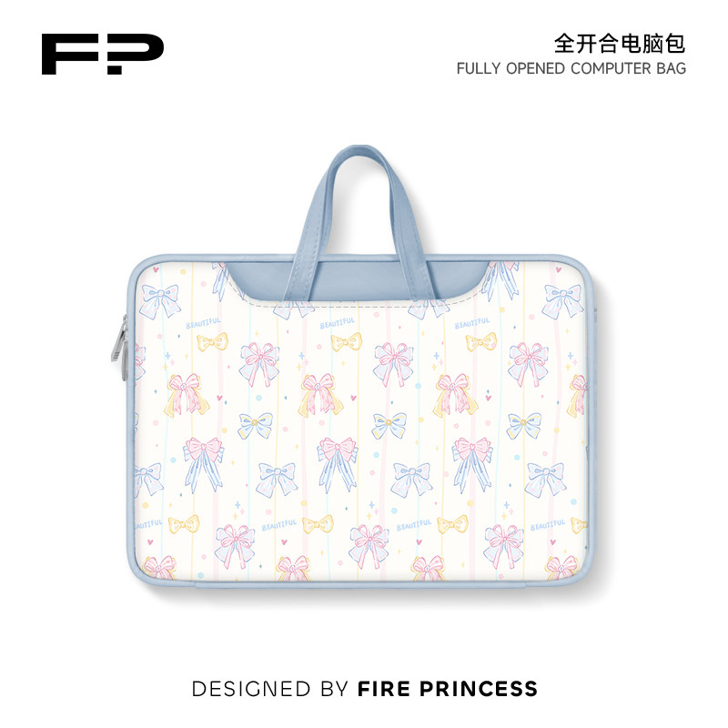 火公主蓝色蝴蝶结笔记本电脑包新款手提适用苹果macbook小新air华为matebook14寸保护套女联想pro16内胆包