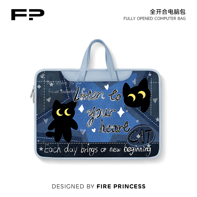 FIREPRINCESS蓝色小猫笔记本电脑包新款手提用苹果macbook小新air华为matebook14寸保护套女联想pro16内胆包