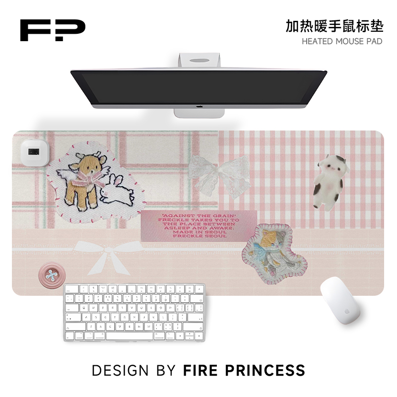 FIRE PRINCESS狗子蝴蝶结2024新款加热鼠标垫超大发热暖桌垫办公室垫子桌面电脑键盘电热板暖手桌垫