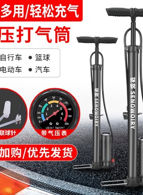 打气筒自行车带气压表家用气管子长款高压多用嘴电动车山地车