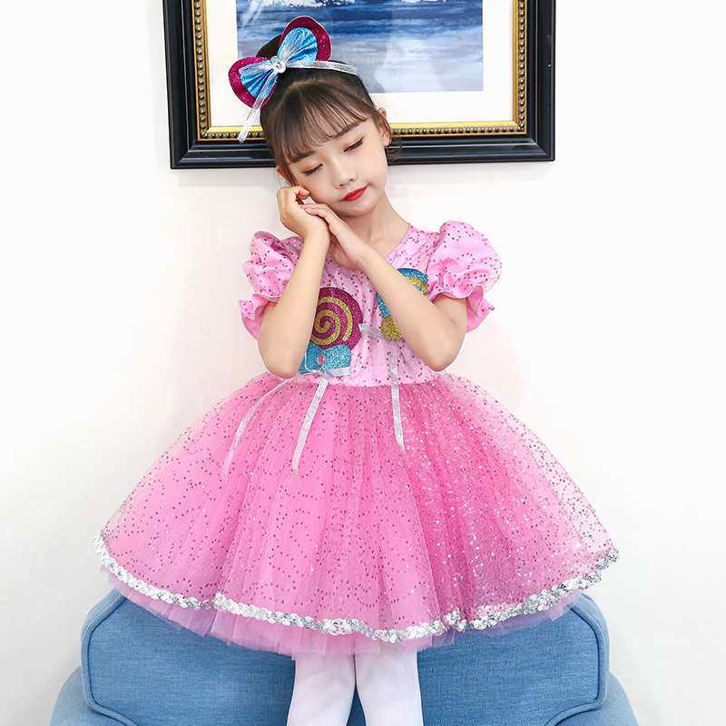 新款儿童蓬蓬裙演出服女童可爱洋装表演服幼儿舞蹈棒棒糖亮片裙