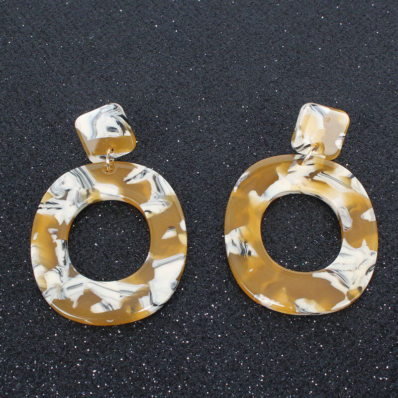 欧美跨境饰品 复古时尚简约压克力耳环 几何椭圆形吊坠耳针耳饰女