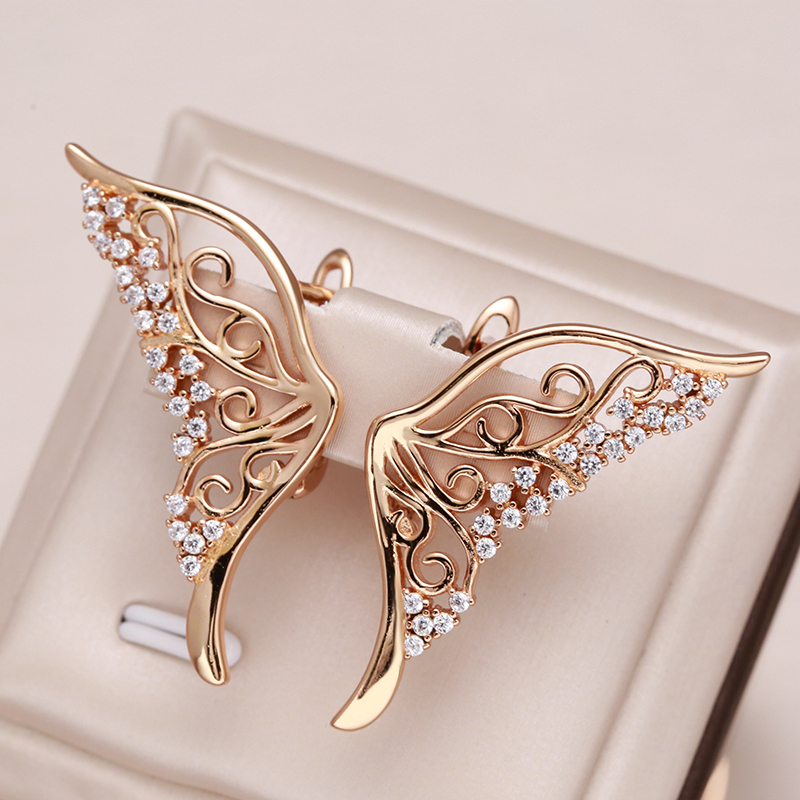 Kinel Luxury 585 Rose Gold Women Earring Bling Natural Zirco