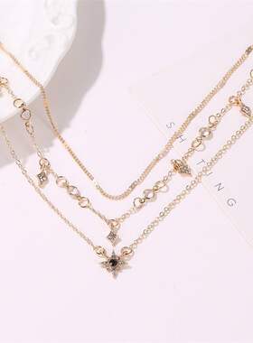 极速Jewelry simple geometric diamond inlaid star multi-layer