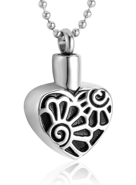 可打开不锈钢骨灰盒镶钻吊坠 爱心花形项链宠物纪念品礼物N0029