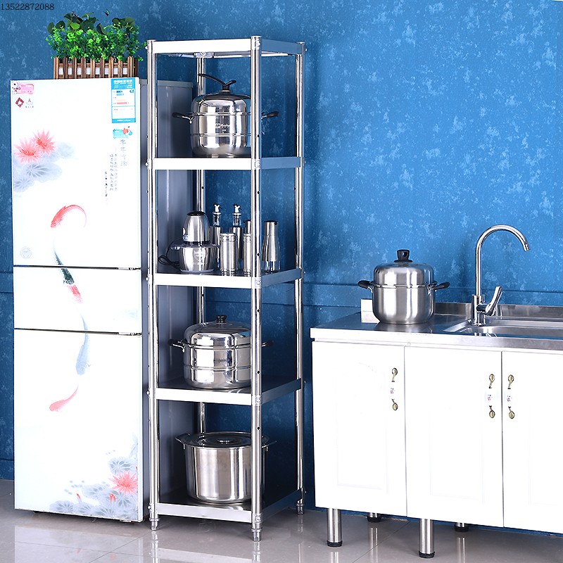 不锈钢厨房正方形置物架夹缝多层架子收纳架锅盆架整理架放杂物架