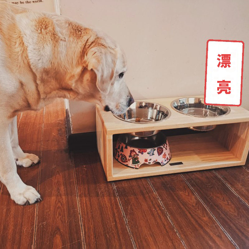 狗盆狗碗猫碗狗饭盆狗食盆大型犬狗粮碗不锈钢双碗水盆护颈防打翻