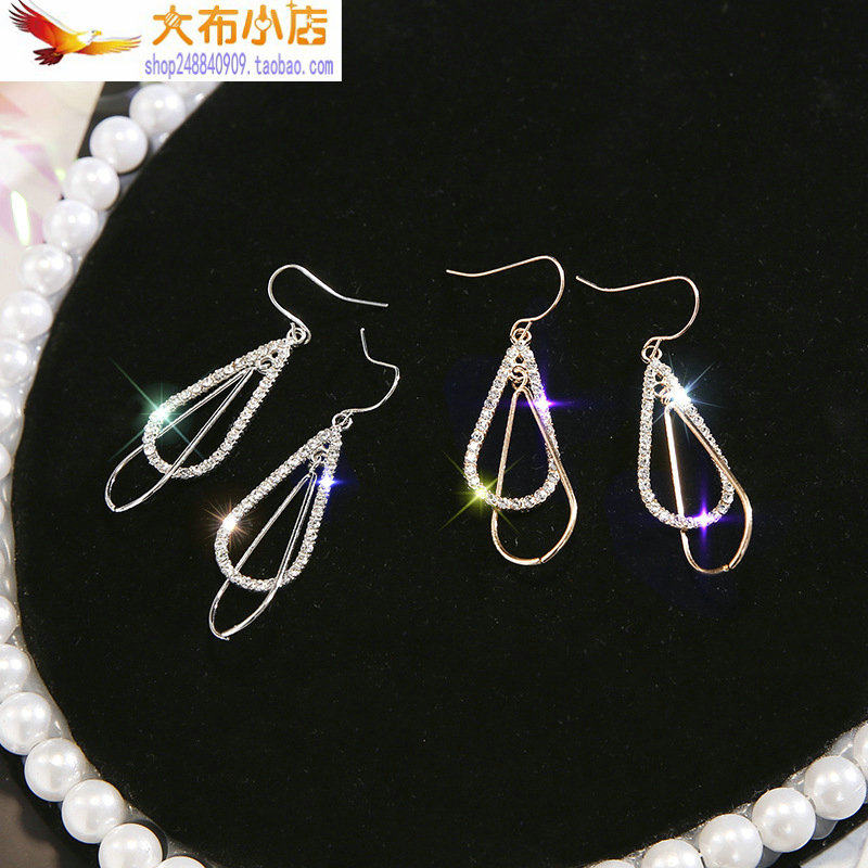 韩版新款水滴耳环女长款几何型气质百搭耳坠镶钻欧美夸张个性耳饰