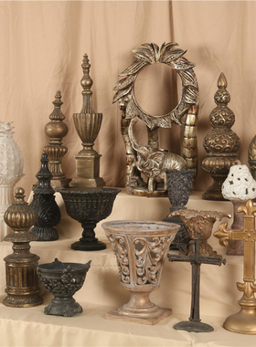 欧式轻奢风复古民宿树脂桌面摆件烛台餐厅家居玄关陈设装饰品摆设