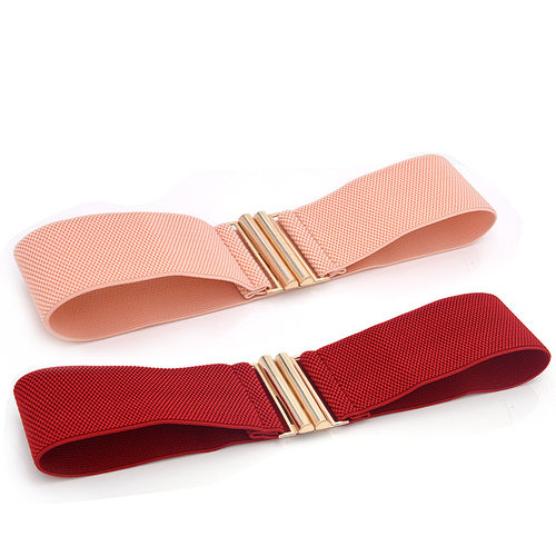 Wide Elastic Belt Solid Color Corset Belt Metal Buckle Lady