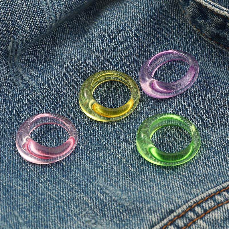 欧美新款彩虹糖果色可爱树脂戒指女式 学生简约ins风戒指个性配饰