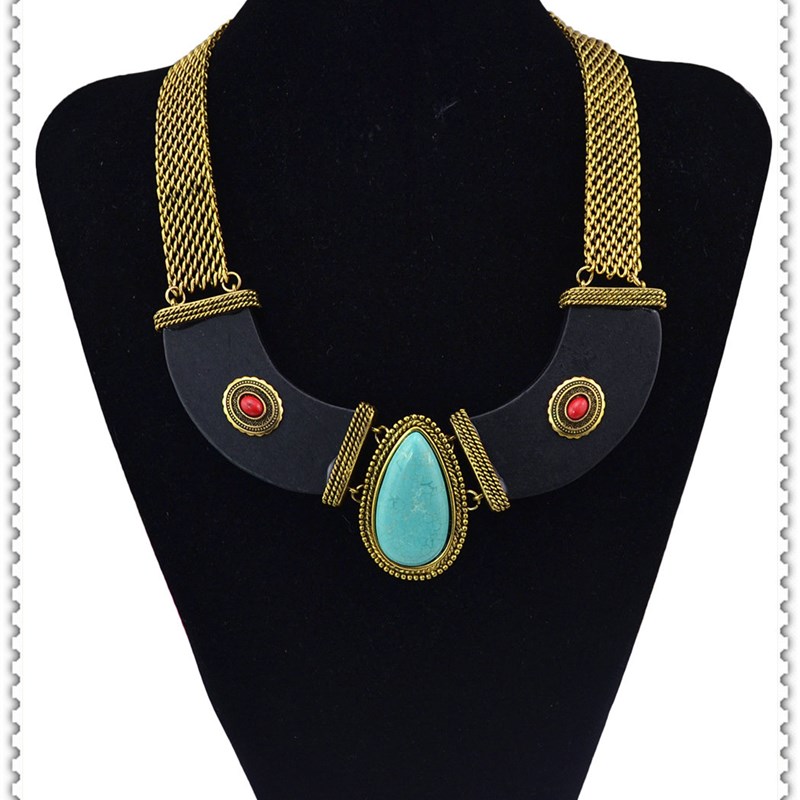 2017新款外贸 时尚波西米亚项链 绿松石几何锁骨项链百搭