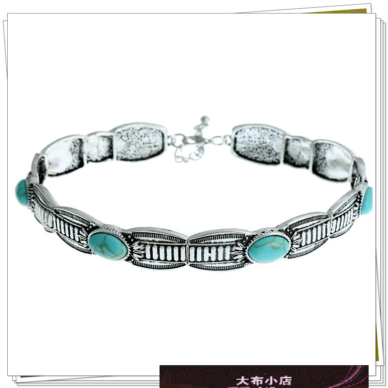 吉普赛项链士气质项圈锁骨链 时尚女合金欧美镶松石设计颈链 合金