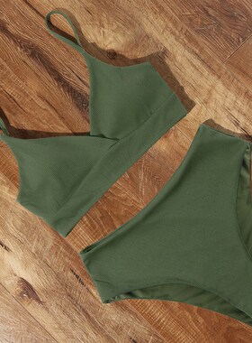 Womens Swimsuits 2021 Push Up High Waist Solid V Neck Bikin