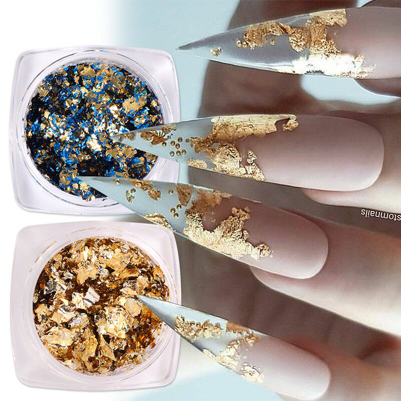 1 Box Nail Art Sticker Colorful Irregular Foils Paper Gold 3