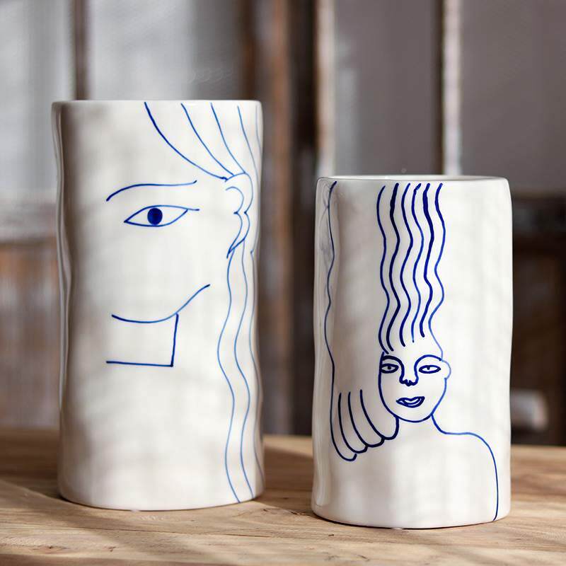 陶瓷花瓶白色花盆花筒插花花器装饰摆饰北欧简约艺术风格