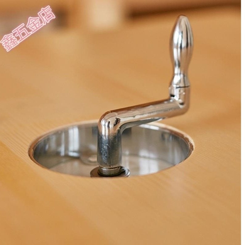 升降配件摇把盖板桌换位单孔手摇器升降机档榻榻米银铝色摇手 家