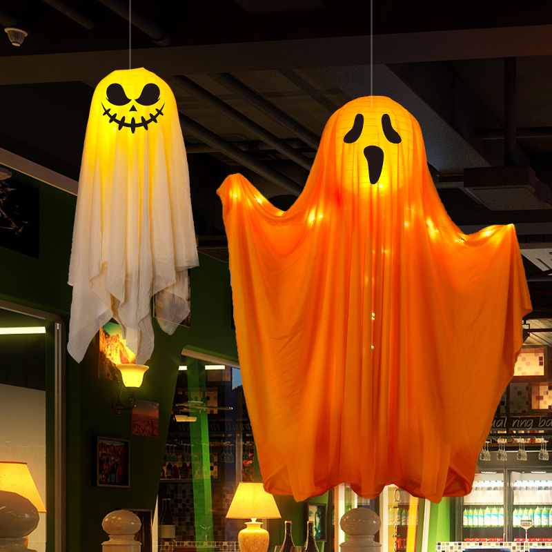 万圣节装饰品儿童手提骷髅鬼灯笼恐怖场景布置道具幽灵南瓜灯挂饰