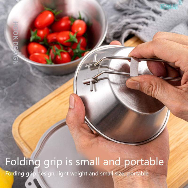 Titanium Bowl With Foldable Handle For Outdoor Camping