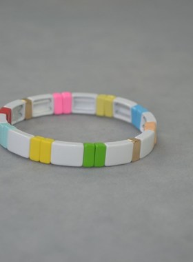 RA  白色搪瓷搭配彩色小条 弹力手镯