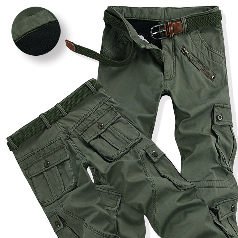 Winter Thicken Fleece Army Cargo Tactical Pants Overalls Men