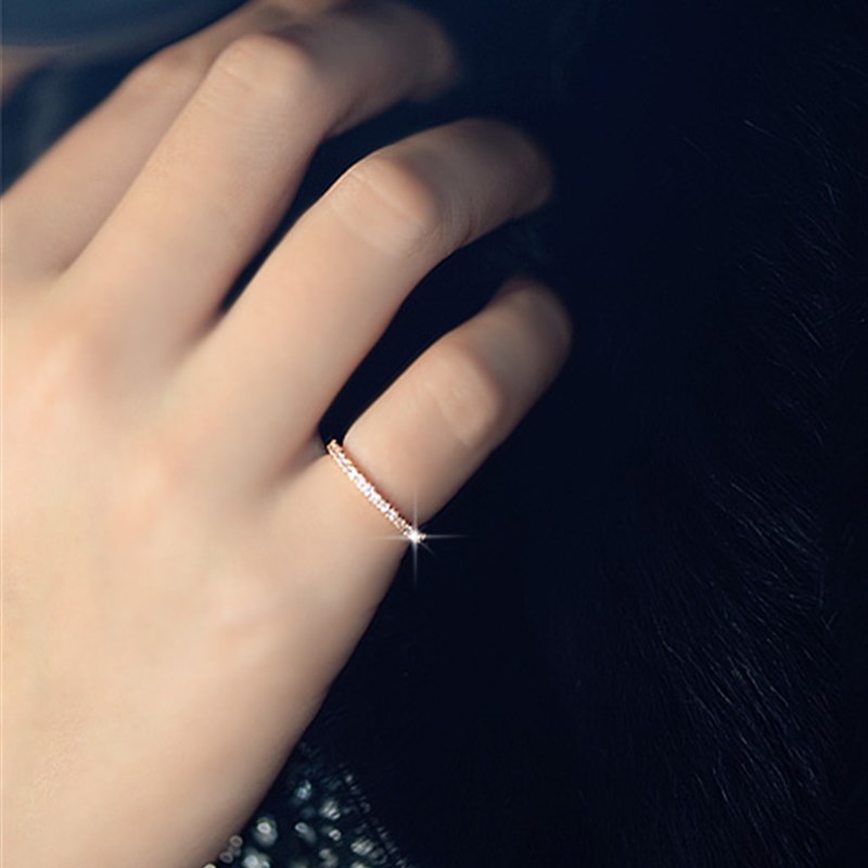 包邮韩国饰品 简约精致微镶细锆细款纯银戒指 戒指尾戒食指戒礼物