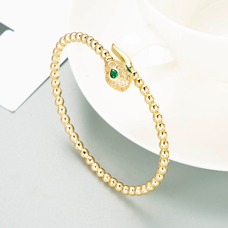 欧美跨境新款个性夸张蛇形金色手镯黄铜微镶锆石复古情侣手环饰品