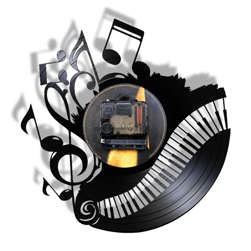Piano Room Music Notes Vinyl Record Clock Musician Pianist