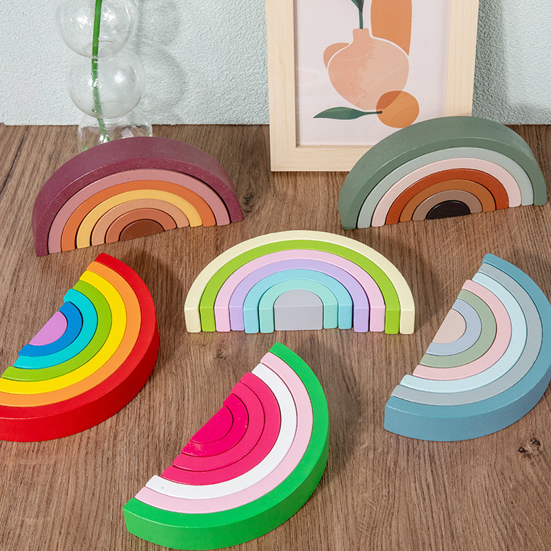 新品Rainbow Arch Bridge Building Blocks Kids Wood Stacker Ba