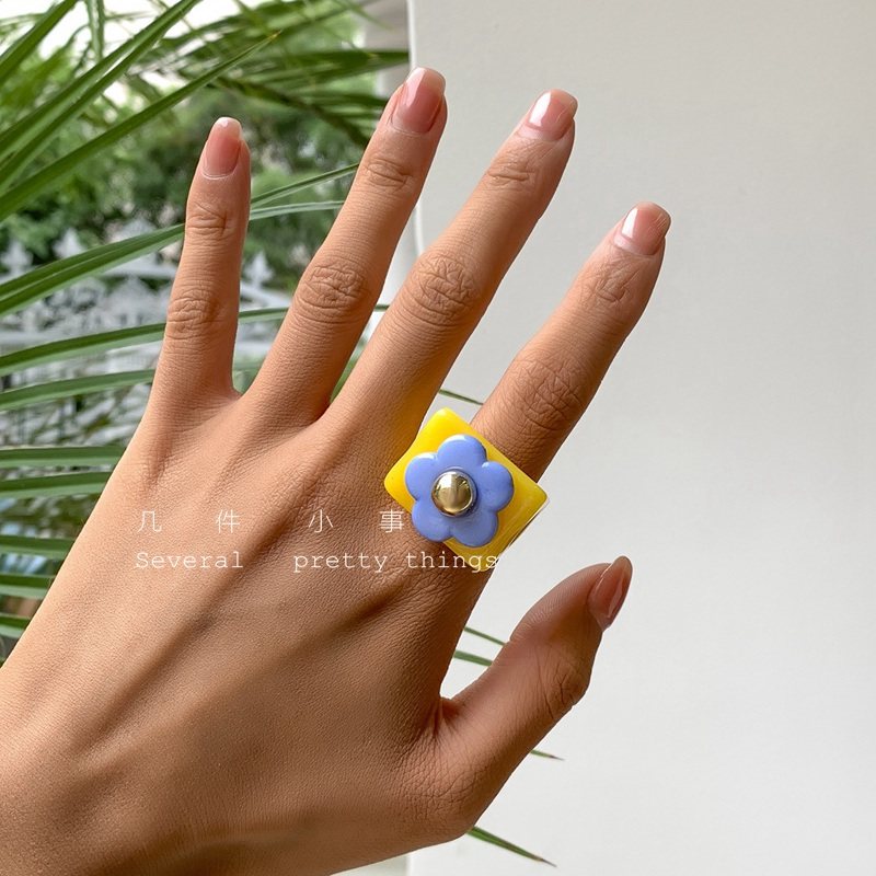[几件小事]森女系小清新甜美可爱小碎花立体花朵糖果色压克力戒指
