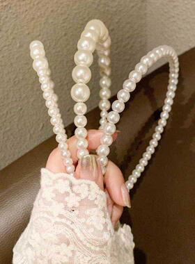Pearl hair band strappy strin beads retro irls simple