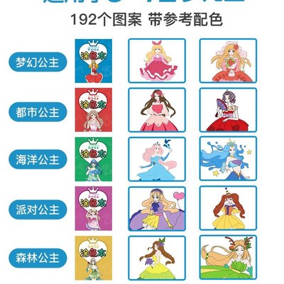 公主涂色画画本儿童涂鸦填色绘本女孩图画书绘画册幼儿园小孩套装
