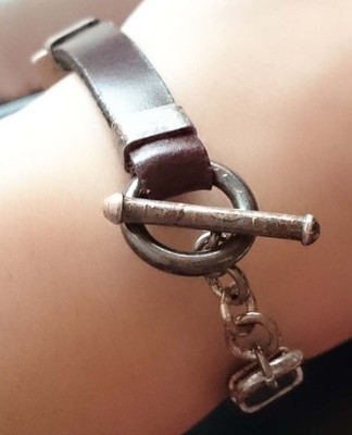 小懒猴 古董别致皮绳银制手錬手环手镯 vintage 2881