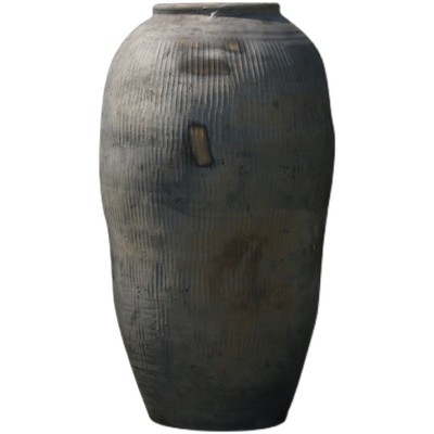 老式翁缸粗陶复古大款落地景观园林花瓶花盆土罐黑色民俗别墅装饰