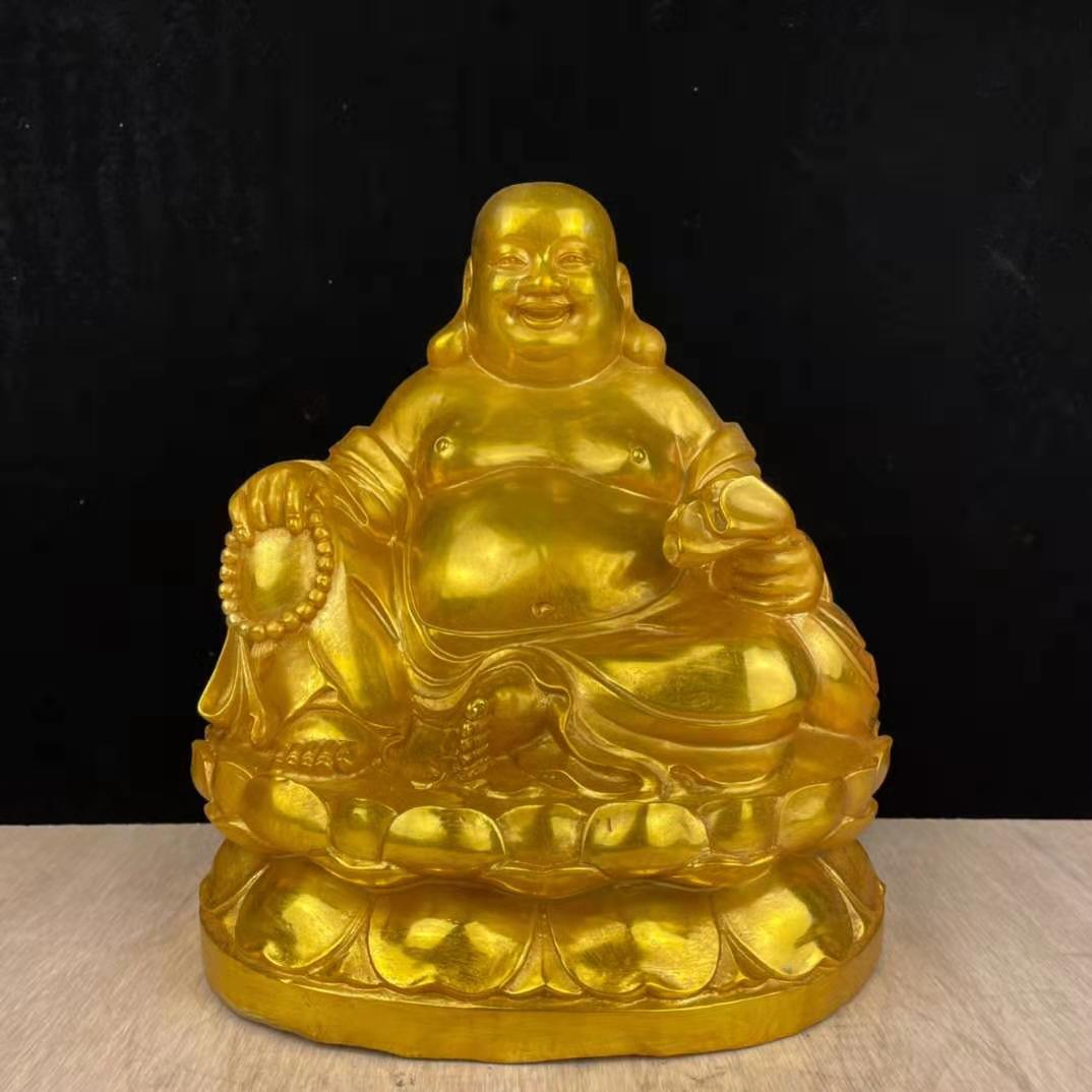 L纯铜鎏金弥勒佛像摆件仿古米勒笑佛大肚佛办公室桌面家居装饰礼
