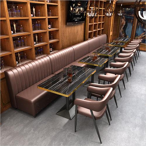 复古酒吧桌椅组合清吧奶茶店双人沙发咖啡厅西餐厅卡座岩板餐桌