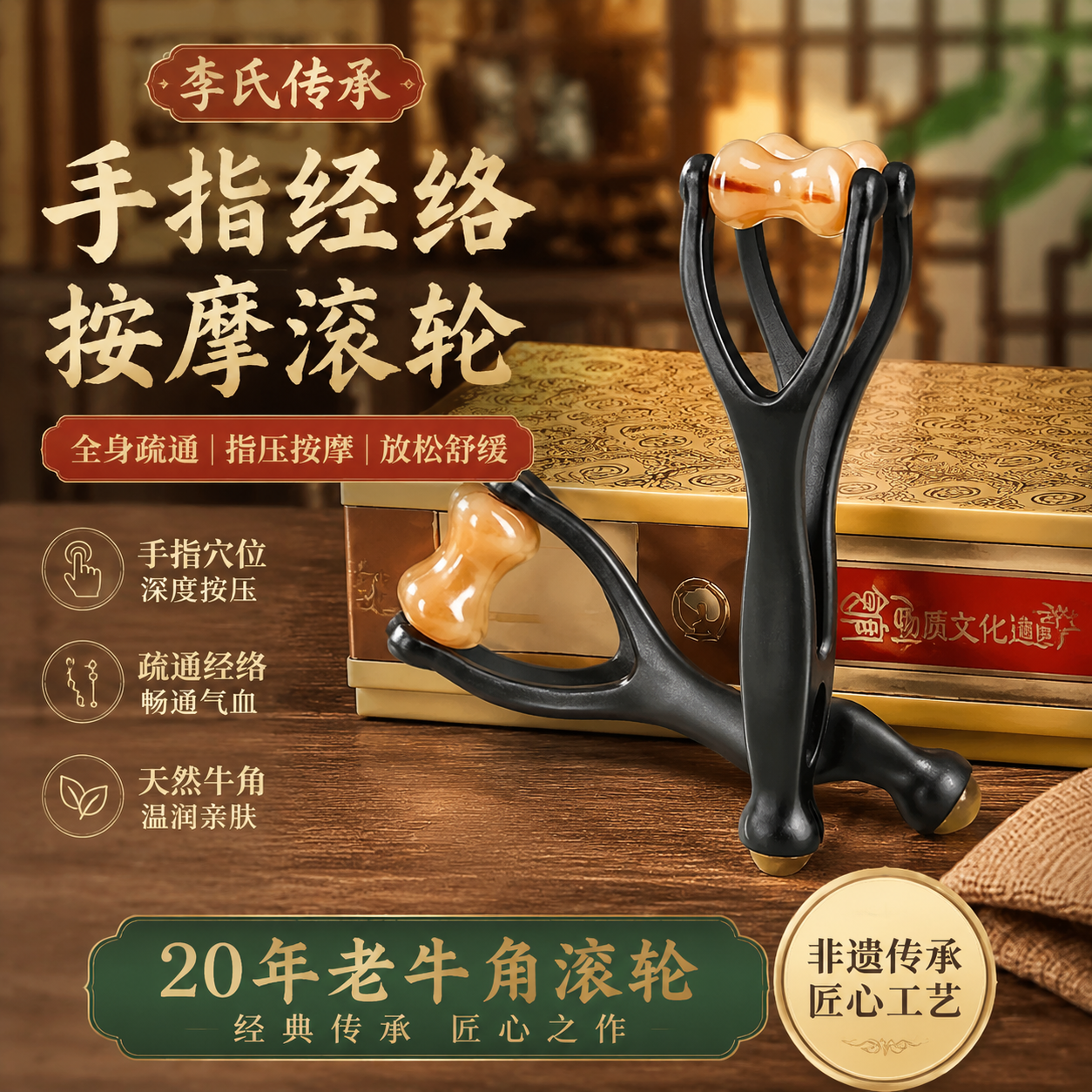 李氏牛角手指按摩器关节滚轮廋刮手指疏通器经络神多功能夹工具
