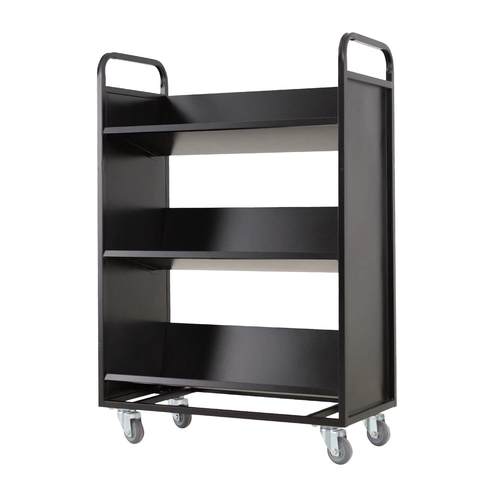 图书馆静音书车手推车档案室专用二层三层移动钢制书车三步登高梯