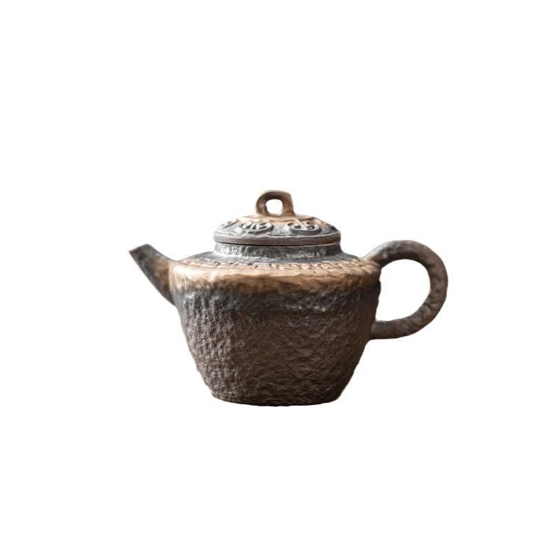 日式复古鎏金铁釉吉祥壶单壶泡茶器球孔过滤茶壶家用小号粗陶茶壶