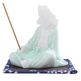 姜太公钓鱼香插香座陶瓷人物钓鱼翁摆件创意假山流水摆设渔翁垂钓
