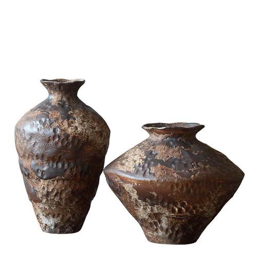 侘寂风陶瓷花瓶粗陶瓶插花复古怀旧手工民宿酒店禅意摆件