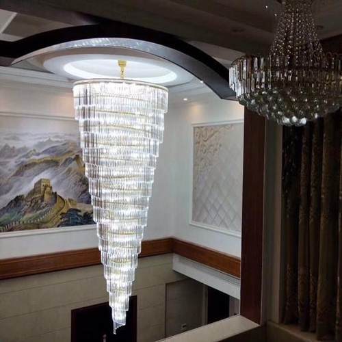 欧式复式楼客厅大吊灯别墅楼中楼酒店大堂楼梯金色水晶大厅灯