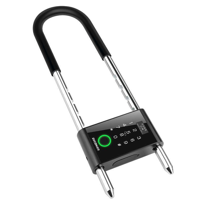 玻璃门密码锁指纹u型锁双门有框门商铺店面u形插锁智能挂锁电子锁