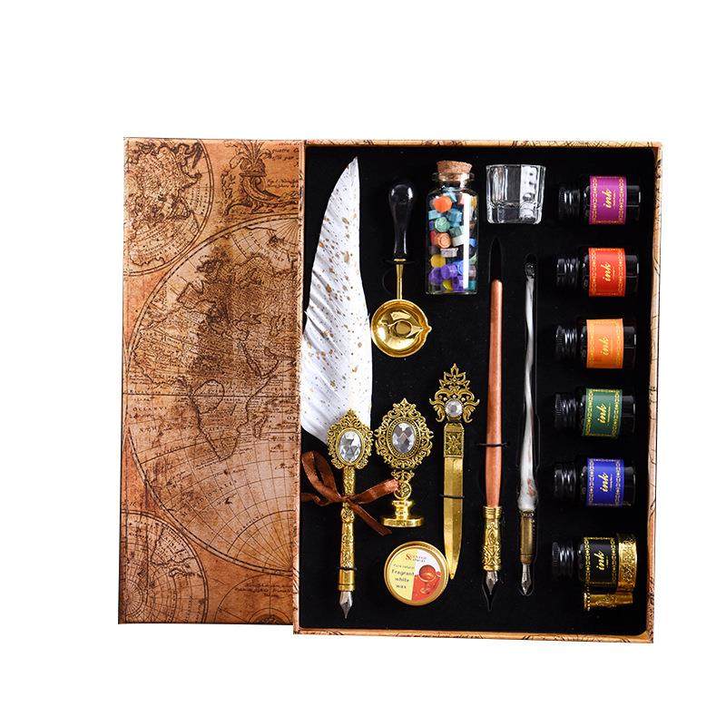 欧式复古宝石羽毛笔钢笔玻璃蘸水笔火漆印章拆信刀女生专用生日送