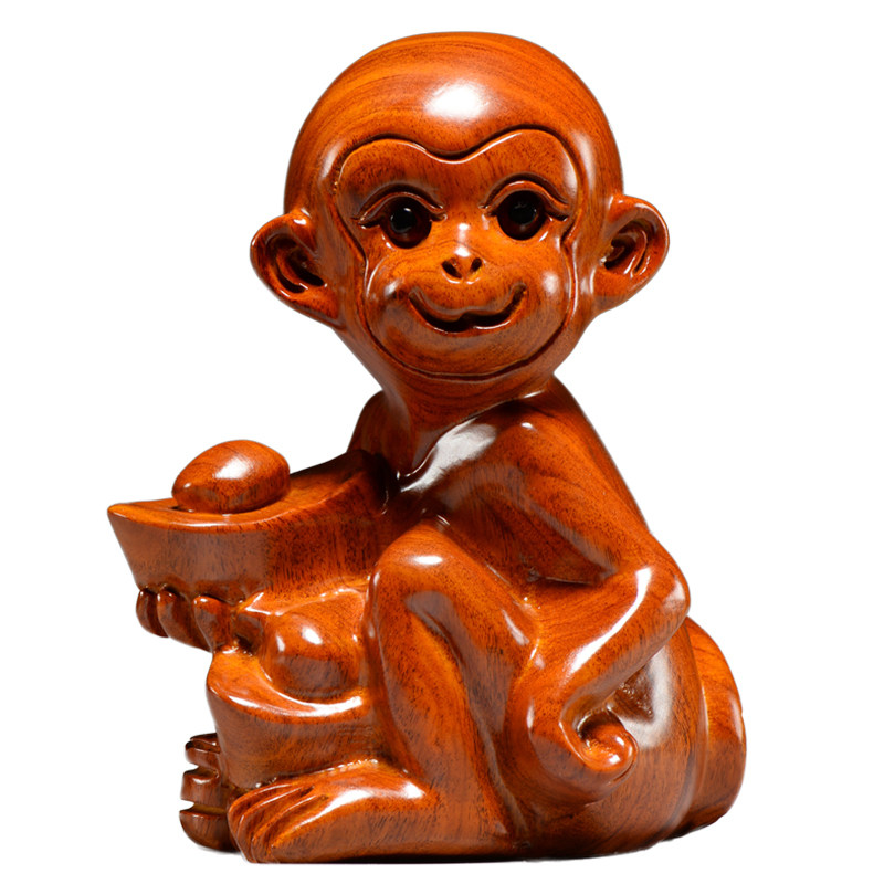 花梨木猴子雕刻摆件木制十二生肖木头属猴家居客厅装饰工艺礼品摆