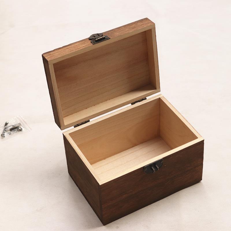 桐木碳化做旧复古带锁收纳盒实木质桌面收纳杂物小箱子Zakka家用