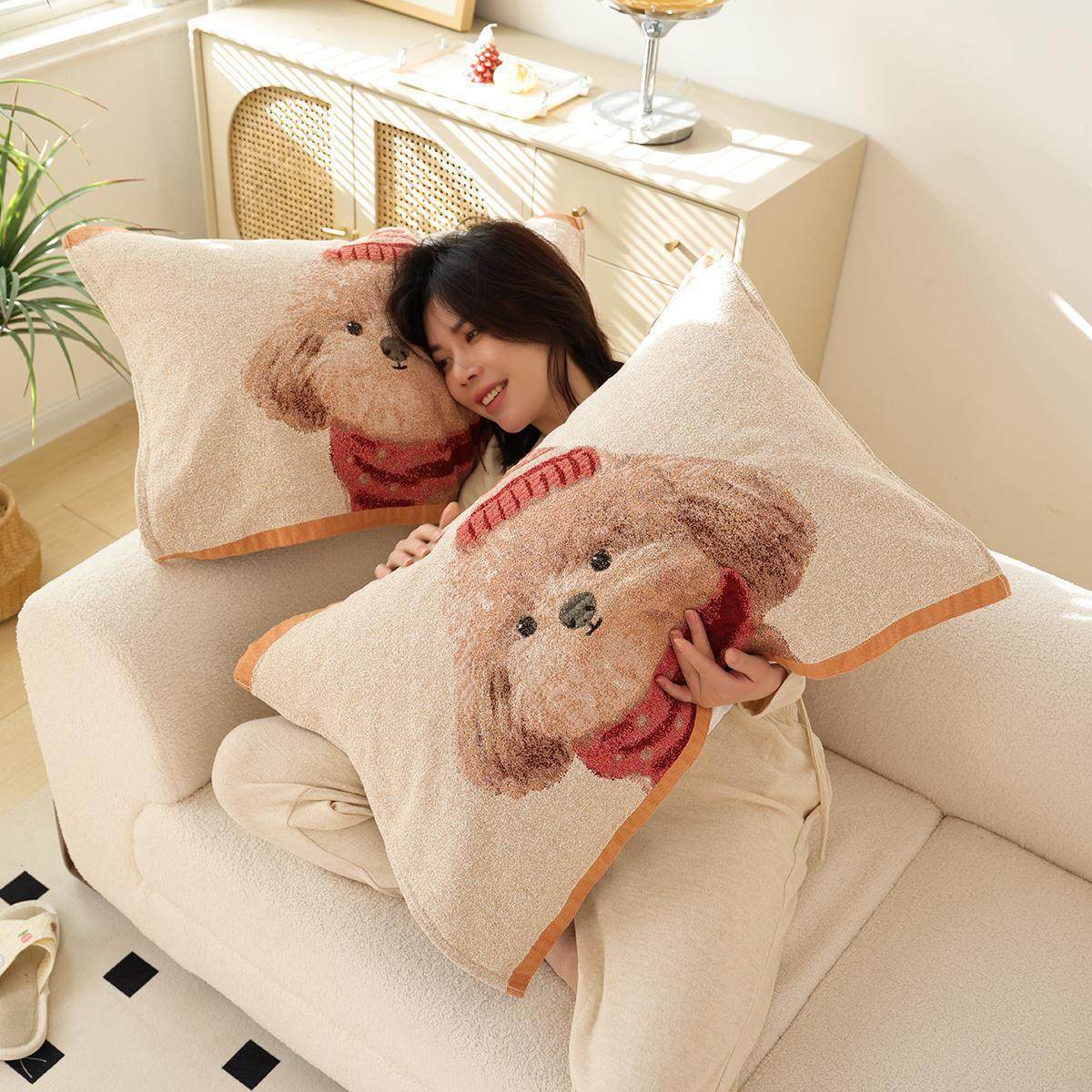 纯棉纱布枕巾一对装居家用吸汗透气防滑防头油可爱卡通全棉枕头巾